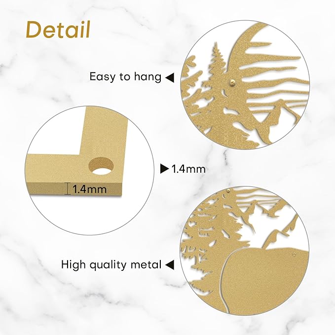 SIGNLEADER Metal Wall Art Decor Bear, Pine, Mountains Minimalist Modern Abstract Wall Sculpture Hangings Home Decoration for Living Room, Bedroom, Bathroom, Kitchen, Outdoor - 18" Gold
