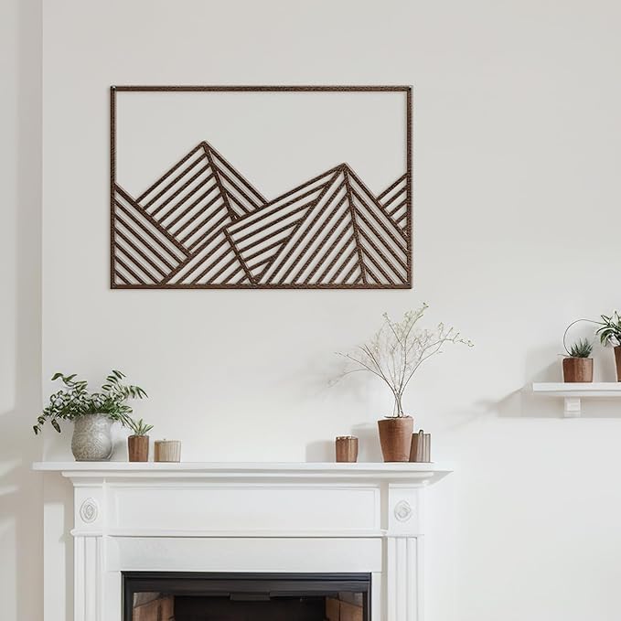 SIGNLEADER Metal Wall Decor Mountains Triangle Line Minimalist Modern Luxury Wall Sculpture Hangings 3D Statue Home Decoration for Living Room, Bedroom, Bathroom, Kitchen, Fireplace, Office - 18" Bronze