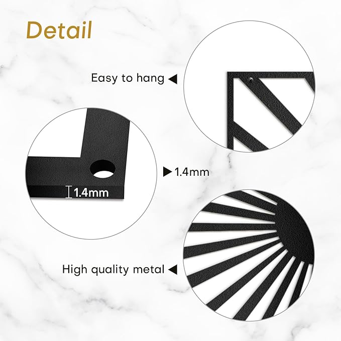 SIGNLEADER Metal Wall Decor Sun Ray Lake Minimalist Modern Luxury Wall Sculpture Hangings 3D Statue Home Decoration for Living Room, Bedroom, Bathroom, Kitchen, Fireplace, Office - 24" Black