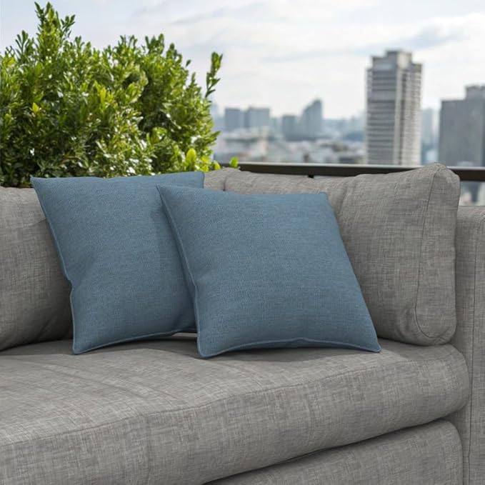 Covers & All Sunbrella Indoor/Outdoor Square Throw Pillows Inserts with Covers, Water Resistant & UV Fade Resistant Set of 2 (Spectrum Denim-Self Welt, 16x16)