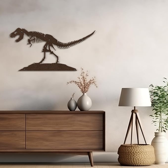 SIGNLEADER Metal Wall Art Decor Dinosaur Skeleton Minimalist Modern Abstract Wall Sculpture Hangings Home Decoration for Living Room, Bedroom, Bathroom, Kitchen, Outdoor - 18" Bronze