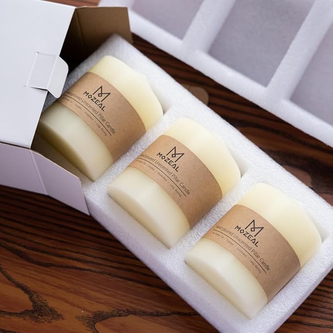 MOZEAL 3" x 6" Hand-Poured Unscented Orange Pillar Candles,Dripless Candles Set of 3,Long Lasting Burning,Approx 100 Hours Burn Time for Thanksgiving,Halloween,Fall and Home Decor