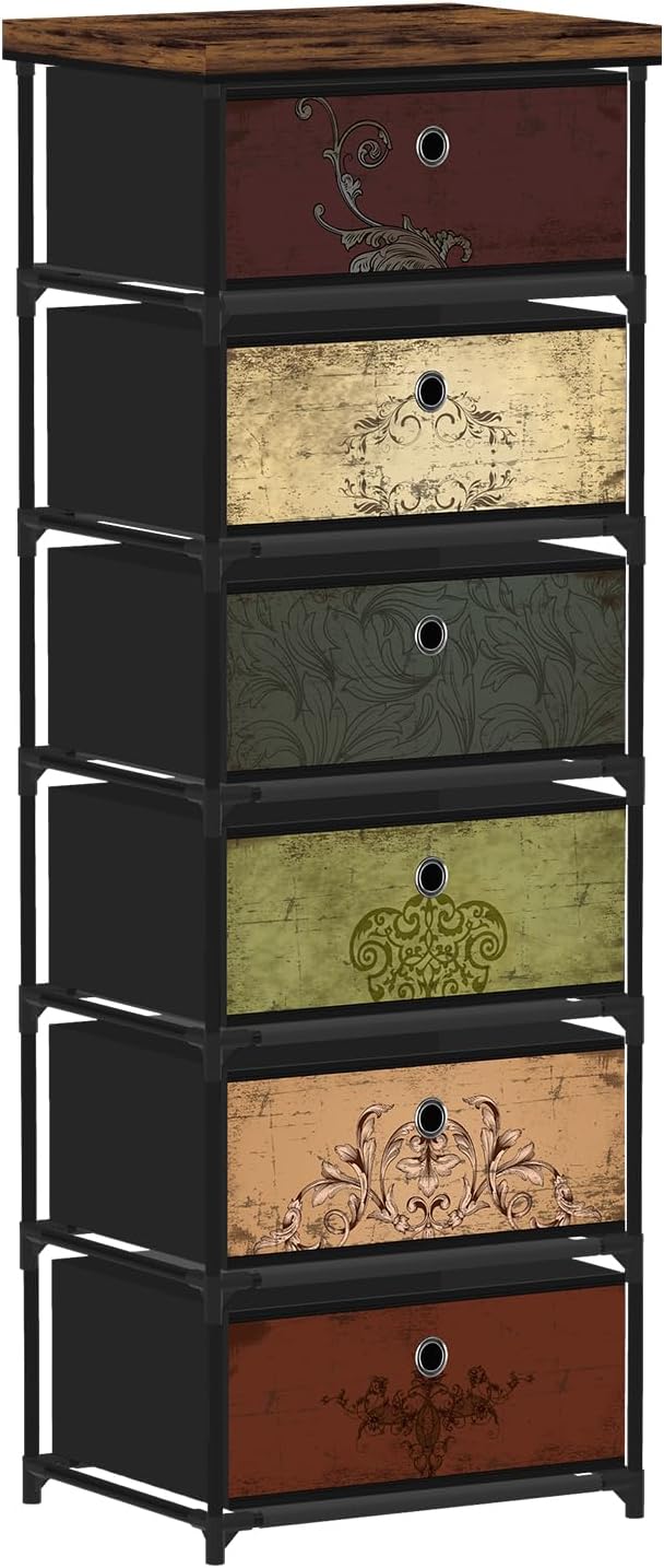 6 Drawers Storage Organizer Cabinet, Decorative Storage Chest, Small Dresser, Stand Nightstand for Bedroom, Living Room, Closet, Entryway, Hallway, Nursery, Dorm
