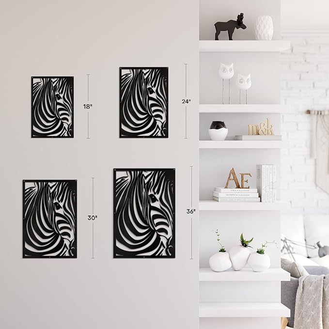 SIGNLEADER Metal Wall Art Decor Zebra Minimalist Modern Abstract Wall Sculpture Hangings Home Decoration for Living Room, Bedroom, Bathroom, Kitchen, Outdoor - 18" Black