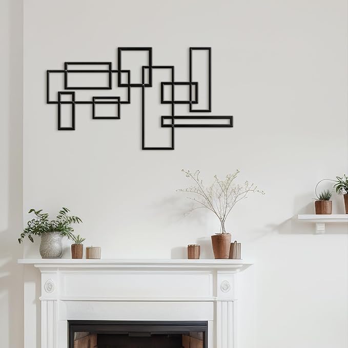 SIGNLEADER Metal Wall Decor Rectangles Composition Minimalist Modern Luxury Wall Sculpture Hangings 3D Statue Home Decoration for Living Room, Bedroom, Bathroom, Kitchen, Fireplace, Office - 24" Black