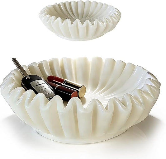 Large Key Bowl for Kitchen Counter, Decorative Scalloped Bowl for Keys Entryway Table (10 Inch, White)