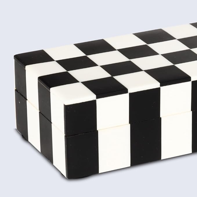 Handicrafts Home Decorative Remote Holder Box 10x2.5 – Slim Organizer Box with Lid for TV Remotes, Coffee Table Décor, Modern Shelf Box, Boho Home Décor Accent, Black and White Decorative Storage Box