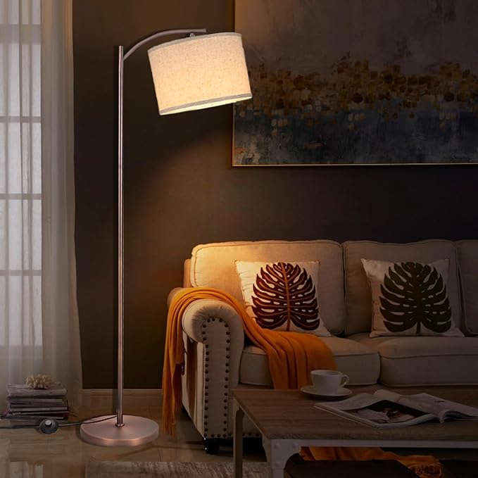 HoperBriwght Floor Lamp for Living Room, Standing Lamp, Floor Lamp with Linen Lampshade for Home Décor, Office, Bedroom (Bulb Included) (Rose Gold)