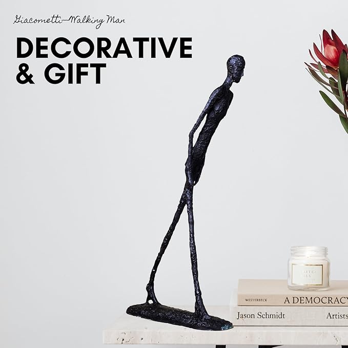 11.8" Walking Man Metal Abstract Statue and Sculpture - Masterpiece by Giacometti, Suitable for Home Decor, Office, and Unique Gift for Special Occasions (Metal)