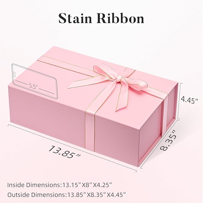 LIFELUM Pink Gift Box 13.85'' x 8.35'' x 4.45'' Gift for Valentines Large Gifts Boxes for Presents Birthday Magnetic Box for Gifts with Luxury Filler,Card, Ribbon,Sticker 1 Pack
