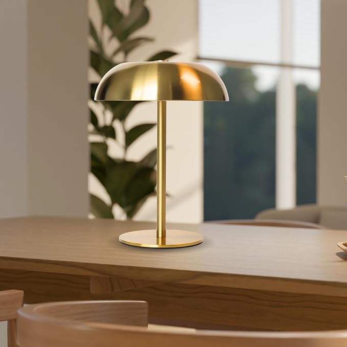 Portable LED Mushroom Table Lamp, Cordless Desk Night Light with 5200mAh Rechargeable Battery, Stepless Dimming Small Lamp with 3 Colors and Brightness Control for Bedroom/Bar/Coffee shop (Silver)