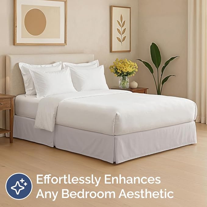 Pleated Bed Skirt King Size - 3 Sided Pleated Bed Skirt King - Ultra-Soft, Easy Fit with 15 Inch Tailored Drop - Hotel Quality, Wrinkle & Fade Resistant - for Women, Men, Kids and Teens - Light Grey