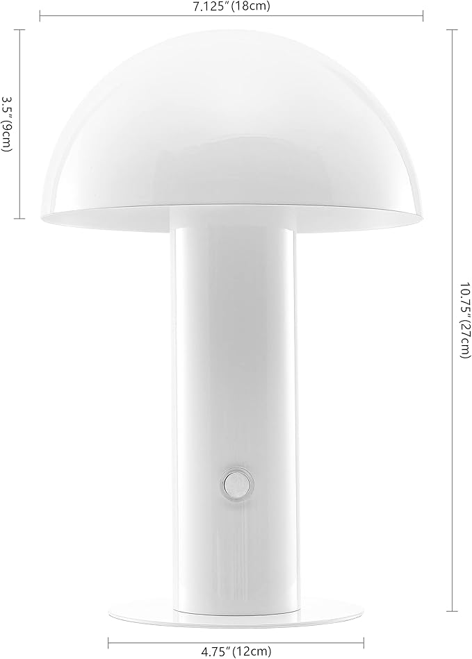 JONATHAN Y JYL7115B Boletus 10.75" Contemporary Bohemian Rechargeable/Cordless Portable Iron Integrated LED Mushroom Table Lamp Modern, Coastal Bedside Desk Nightstand Lamp, White
