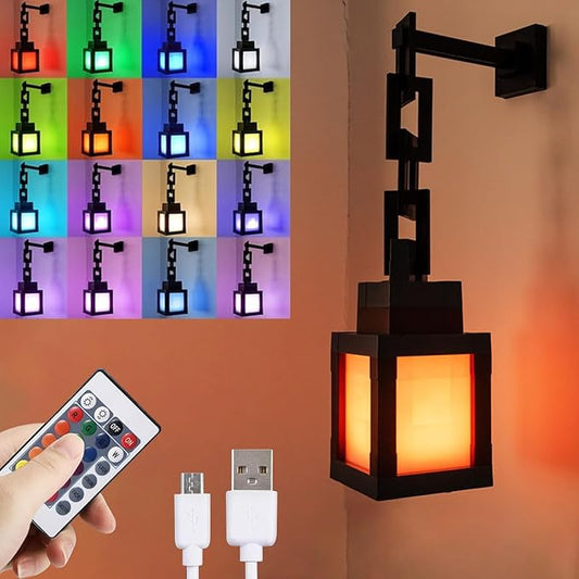 Pixel Lantern Night Light - 16 Colors Changing Hanging Lamp - USB Rechargeable LED Lights with Touch & Remote Control - Table & Wall Mount Mood Nightlight - Decor for Bedroom Gamer Room - Gift for Boy