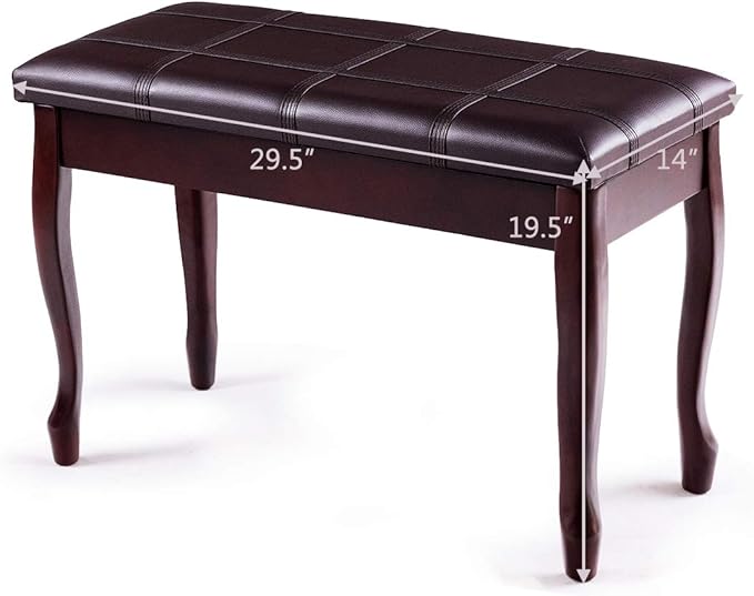 GOFLAME Piano Bench Stool with Padded Cushion and Music Storage, Heavy Duty Piano Duet Seat with PU Leather Padded Seat and Solid Wooden Legs, Perfect for Home Use (Brown)