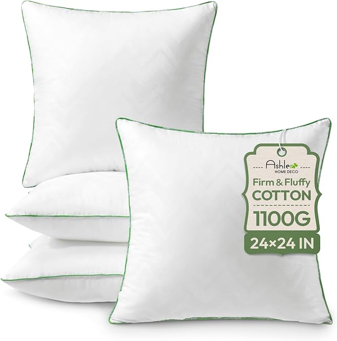 Ashler 24x24 Pillows Insert (Set of 4) - Throw Pillow Inserts with 100% Cotton Cover - 24 Inch Square Interior Sofa Stuffer Pillow Inserts -Decorative White Couch Pillow