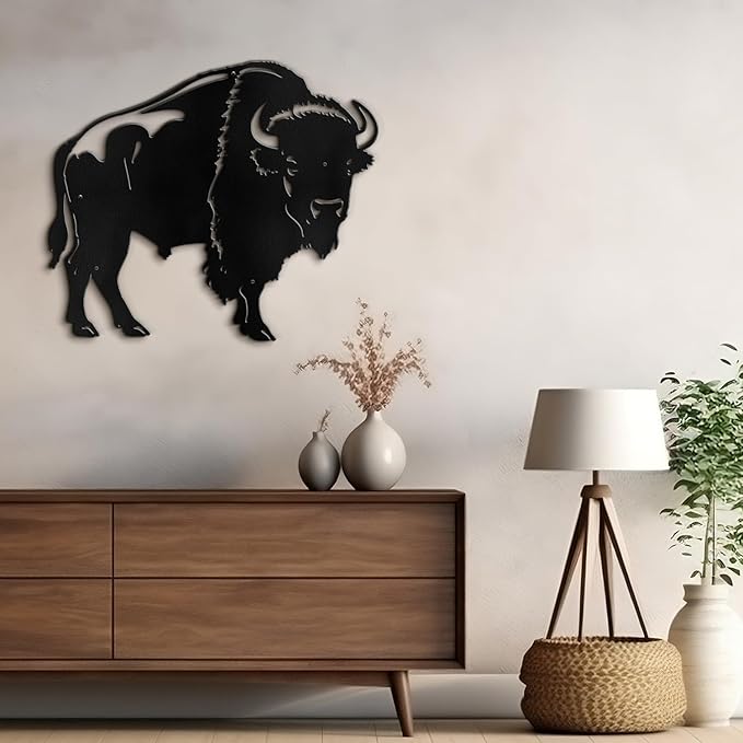 SIGNLEADER Metal Wall Art Decor Standing Bison Silhouette Minimalist Modern Abstract Wall Sculpture Hangings Home Decoration for Living Room, Bedroom, Bathroom, Kitchen, Outdoor - 18" Black