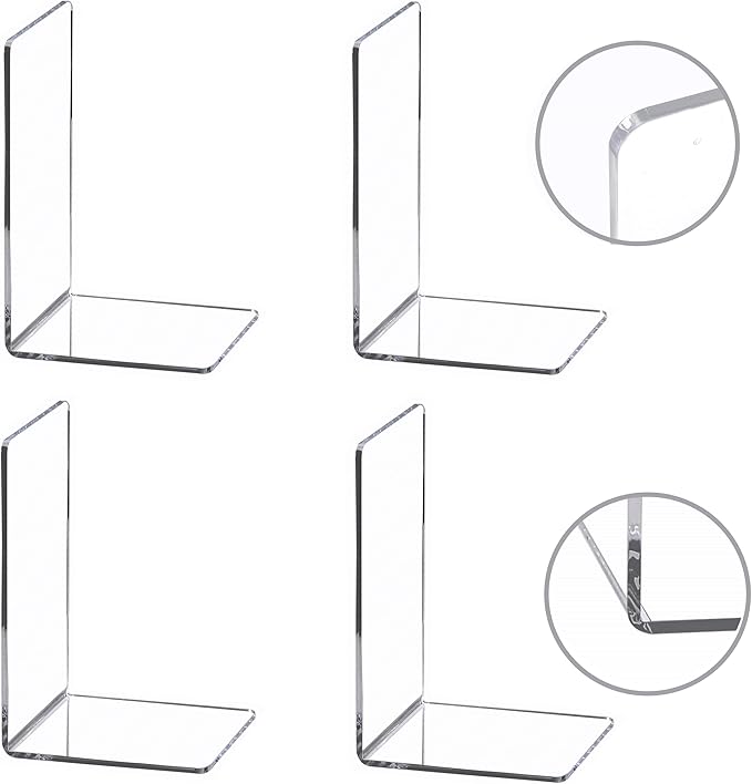CY craft 4 Pieces Bookends,Clear Acrylic Bookends for Shelves,Heavy Duty Book Ends and Desktop Organizer,Book Stopper for Books/Movies/CDs,7.3x4.8x4.8 inch