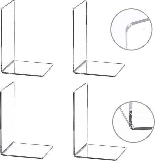 CY craft 4 Pieces Bookends,Clear Acrylic Bookends for Shelves,Heavy Duty Book Ends and Desktop Organizer,Book Stopper for Books/Movies/CDs,7.3x4.8x4.8 inch