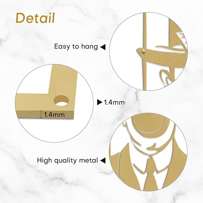 SIGNLEADER Metal Wall Art Decor Chaplin Modern Abstract Wall Sculpture Hangings Home Decoration for Living Room, Bedroom, Bathroom, Kitchen, Outdoor - 18" Gold