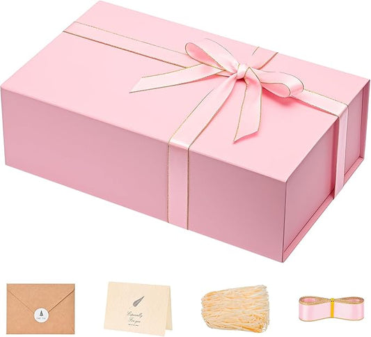 LIFELUM Pink Gift Box 13.85'' x 8.35'' x 4.45'' Gift for Valentines Large Gifts Boxes for Presents Birthday Magnetic Box for Gifts with Luxury Filler,Card, Ribbon,Sticker 1 Pack