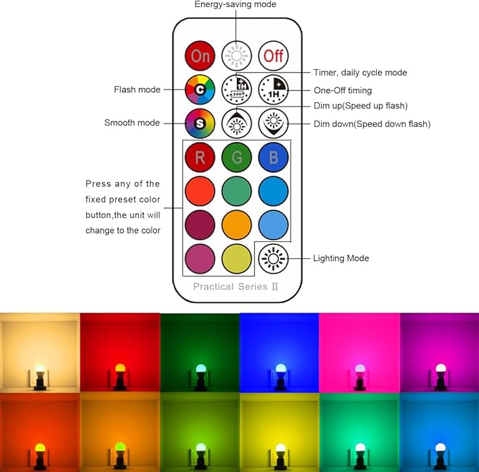 Color Changing Light Bulb, RGB LED Light Bulbs with Remote Control,40W Equivalent Dimmable 5W, 500LM, 2700K Warm White E26 Screw Base Bulbs, Flood Lights, Mood Light -Timing,12 Color Choices (8 Pack)