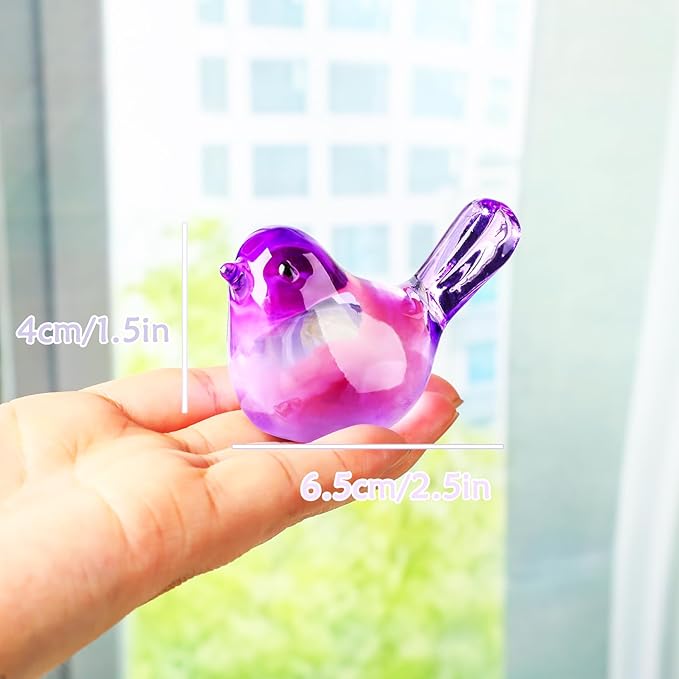 YWHL Handmade Crystal Purple Bird Figurines, Animals Gifts for Birds Lovers Women Men, Art Glass Birds Collectible for Home Decor, Desk Table Home Office Decoration