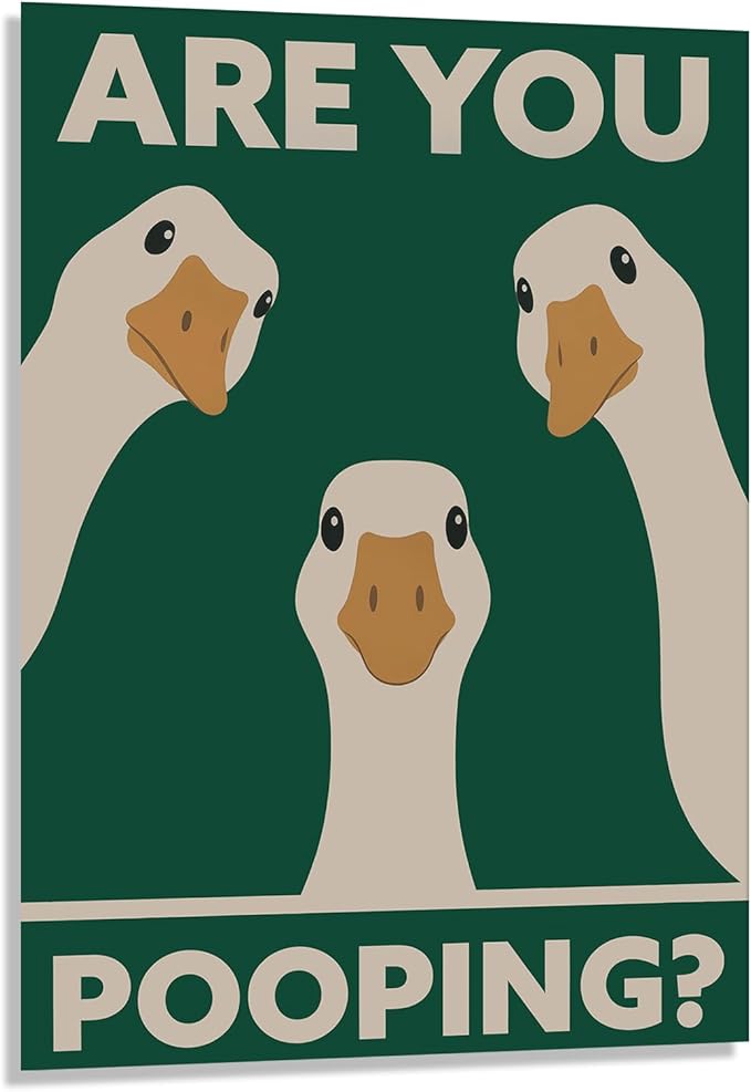 RVETNGVM Funny Goose Wall Art Are You Pooping Vintage Bathroom Decor Poster Animals Goosey Humorous Bathroom Aesthetic Prints Painting For Fun Restroom Wall Decor Unframed 12"x16"