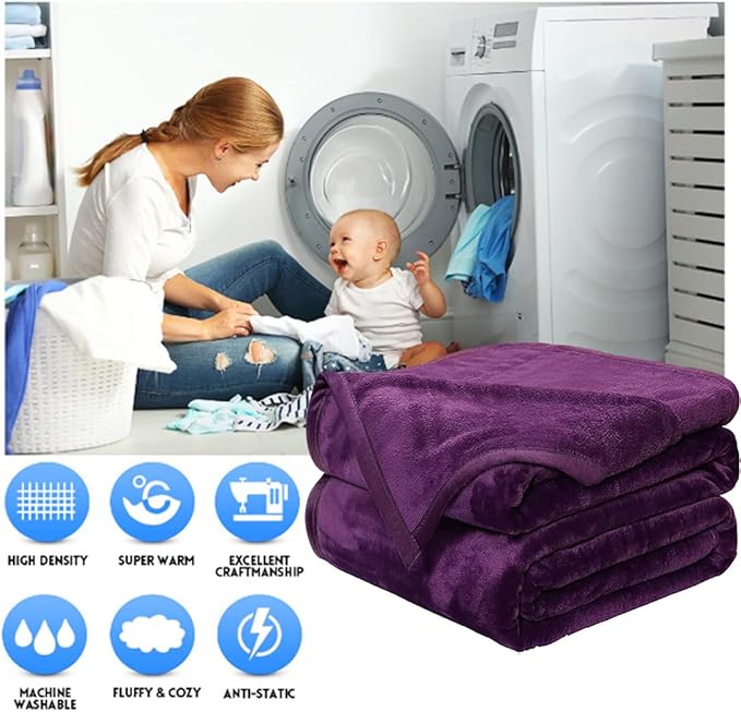 EASELAND Soft Blanket Queen Size Winter Warm Fuzzy Microplush Lightweight Thermal Fleece Blankets for Couch Bed Sofa,90x90 inches,Purple