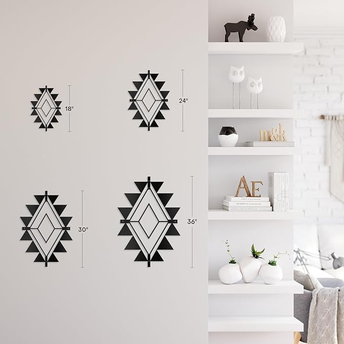 SIGNLEADER Metal Wall Decor Triangle Composition Minimalist Modern Luxury Wall Sculpture Hangings 3D Statue Home Decoration for Living Room, Bedroom, Bathroom, Kitchen, Fireplace, Office - 24" Black