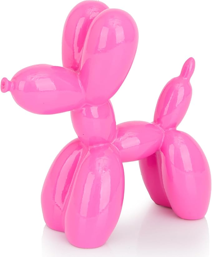 Vibrant Pink Balloon Dog Statue Decor, 4 inch Small Knick Knacks Balloon Animal for Shelf Decor