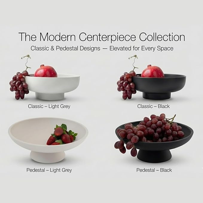 12" Concrete Extra Large Fruit bowl for Kitchen Counter, Coffee Table Decor, Decorative Key Bowl, Home Décor Accents, Kitchen Counter Decor Black