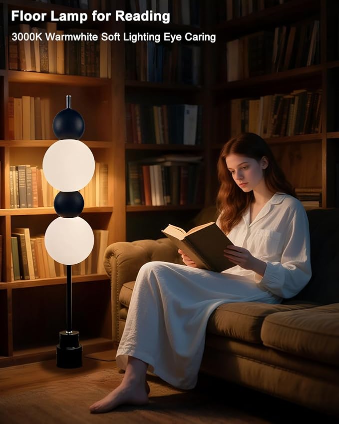 Lightdot Black Globe Floor Lamp with 3 Color Temperatures LED Bulbs,Dimmable Floor Lamps with Touch Switch,Unique Modern Standing Tall Lamp for Bedroom Living Room Home Office