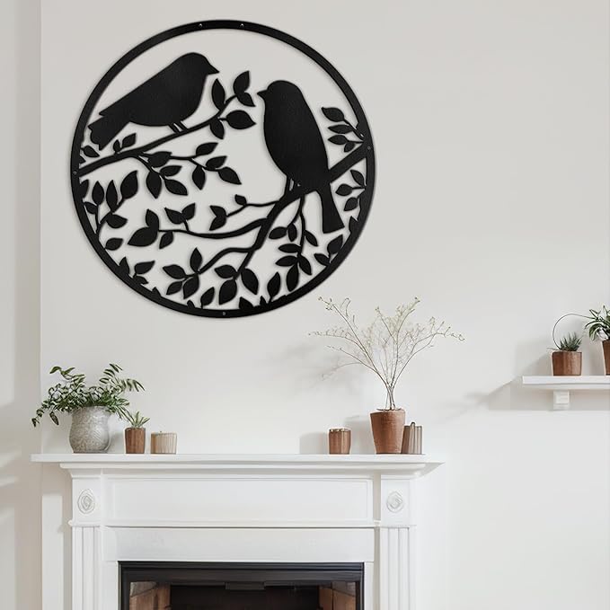 SIGNLEADER Metal Wall Art Decor Two Birds in Branches Minimalist Modern Abstract Wall Sculpture Hangings Home Decoration for Living Room, Bedroom, Bathroom, Kitchen, Outdoor - 18" Black