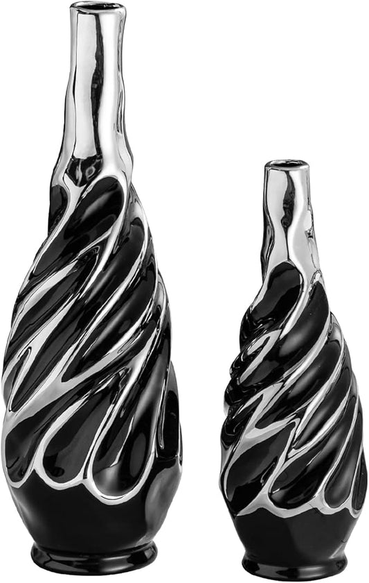 Yundu Black with Silver Pampas Grass Vase Set of 2 - Ideal for Living Room, Shelf, Coffee Table Décor, Boho & Modern Centerpieces Flowers Vases