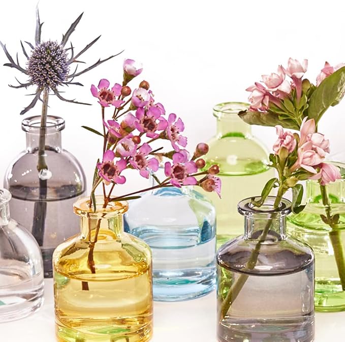 CHIVE ‘Loft’ Small Mini Flower Vases - Clear Glass Bud Vases, Set of 10 Color - Cute Vintage Rustic Centerpieces for Wedding, Events & Home - Premium Quality, Designed to Last