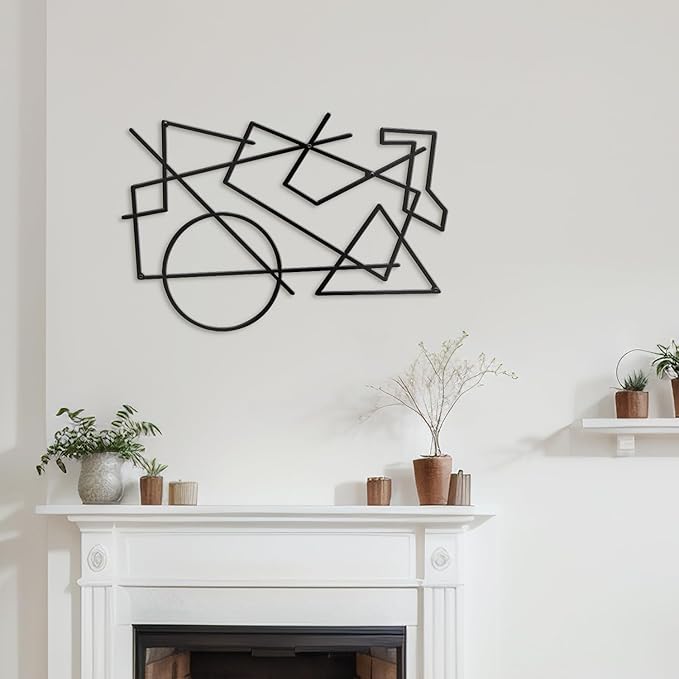 SIGNLEADER Metal Wall Decor Geometric Picasso Minimalist Modern Luxury Wall Sculpture Hangings 3D Statue Home Decoration for Living Room, Bedroom, Bathroom, Kitchen, Fireplace, Office - 18" Black