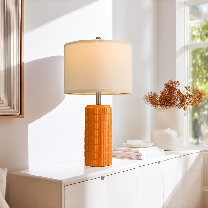 PoKat 23" Orange Table Lamps Decor for Living Room Set of 2, Modern Living Room Lamps for End Table, Ceramic Table Lamps for Bedroom, Contemporary Nightstand Lamps for Home Bedroom Decor