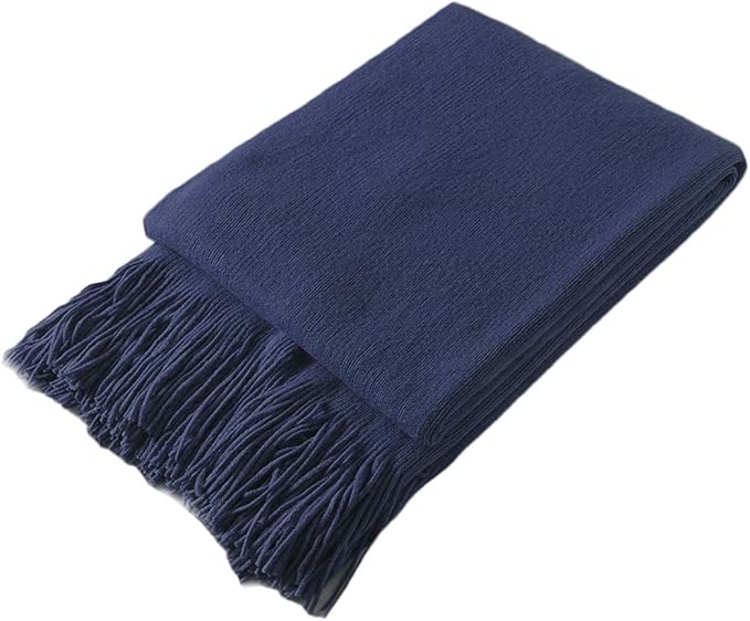 Homiest Decorative Knitted Throw Blanket with Fringe, Lightweight Acrylic Knit Blanket, Soft & Cozy Tassel Blanket for Couch, Sofa, Bed (Navy Blue, 60 x 80 Inch)