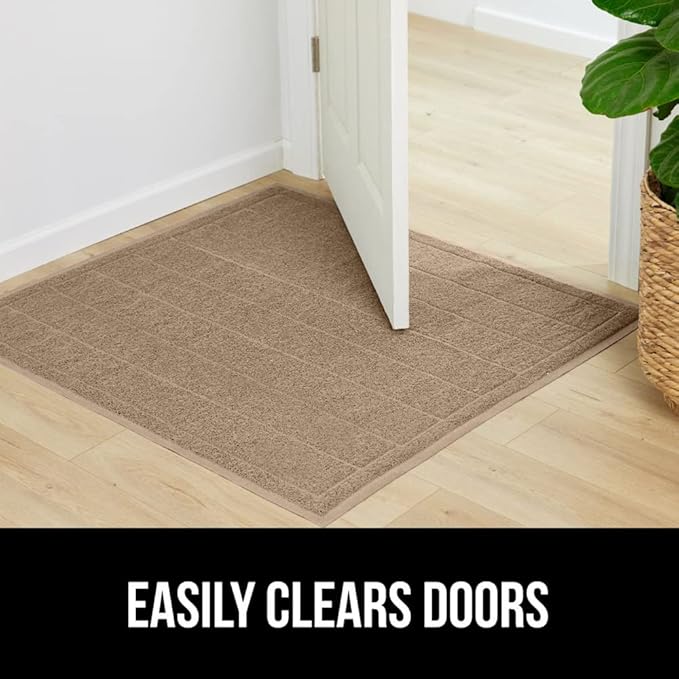 GORILLA GRIP Dirt Grabber Mesh Doormat, Low-Profile, Stain and Fade Resistant Heavy Duty Quick Dry Striped Doormats, Mats for Indoor or Outdoor Entry, Shoe Scraper, Garage Entrance Mat 47x35, Taupe