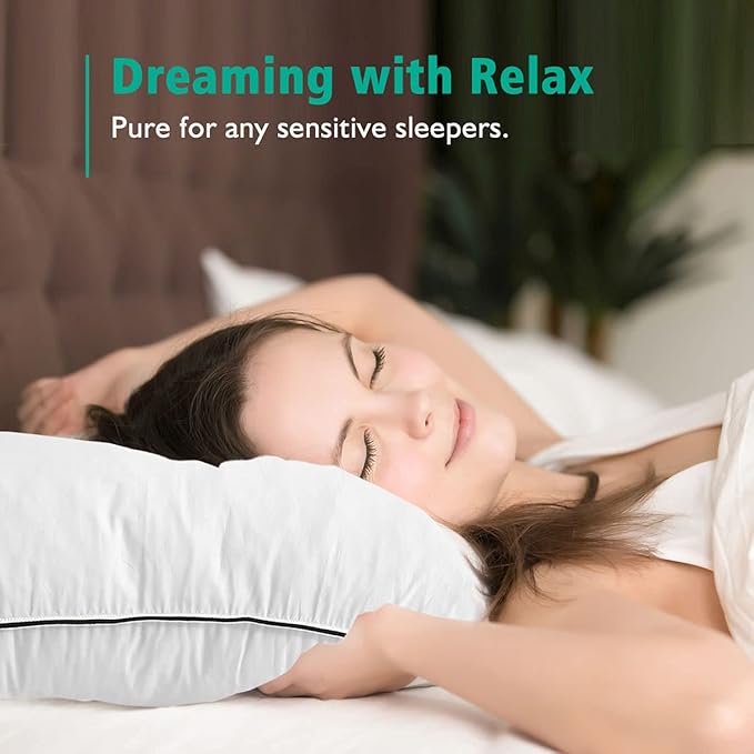 APSMILE Organic Feather Down Pillows Set of 2, Queen Size Bed Pillows for Sleeping with 100% Cotton Cover, 3-Chamber Hybrid Feather Down Core Pillow Surrounded by Polyester for Cushions 20x30 Inches