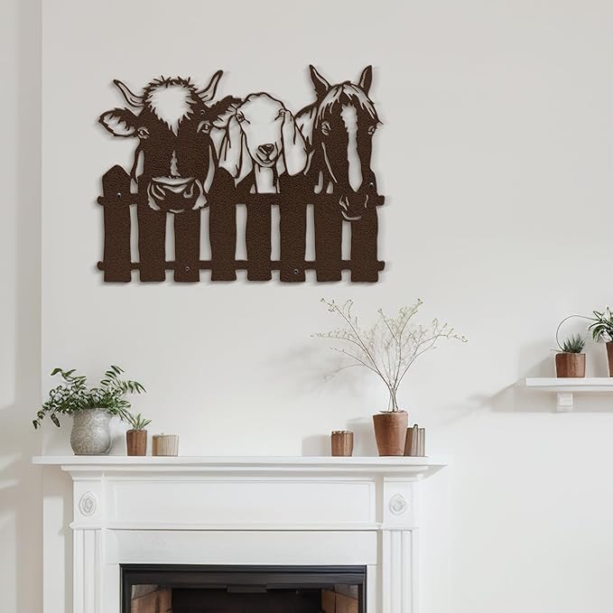 SIGNLEADER Metal Wall Art Decor Cows, Sheep, Horses by the fence Minimalist Modern Abstract Wall Sculpture Hangings Home Decoration for Living Room, Bedroom, Bathroom, Kitchen, Outdoor - 18" Bronze
