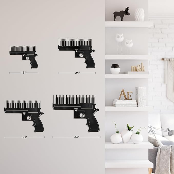 SIGNLEADER Metal Wall Art Decor Gun Pistol Modern Abstract Wall Sculpture Hangings Home Decoration for Living Room, Bedroom, Bathroom, Kitchen, Outdoor - 18" Black