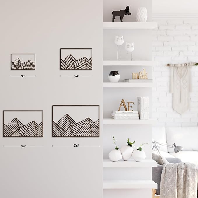 SIGNLEADER Metal Wall Decor Mountains Triangle Line Minimalist Modern Luxury Wall Sculpture Hangings 3D Statue Home Decoration for Living Room, Bedroom, Bathroom, Kitchen, Fireplace, Office - 18" Bronze