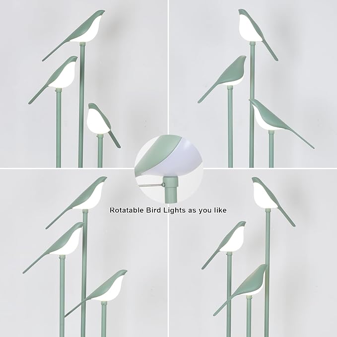 Artmooy Bird Floor Lamp for Bedroom, Green Standing Lamps for Living Room, Corner Tall Lamp with Table, 3-Lights Vintage Floor Lamp, Modern Stand Up Lamp for Office, Girls Room, Unique Bird Lamps