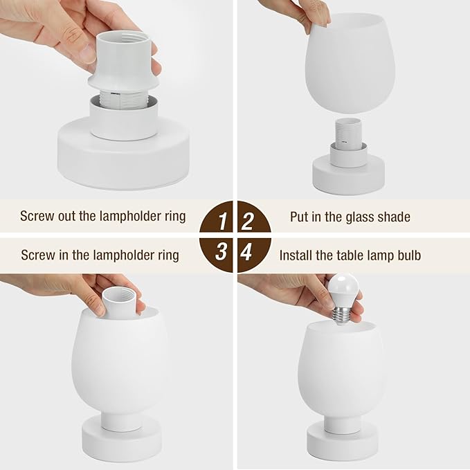 Seealle Touch Table Lamp for Nightstand - Small Bedside Lamp for Bedroom Living Room Night Stands, Desk Lamp with White Glass Shade for Small Spaces, 3 Way Dimmable, LED Bulbs, Gifts
