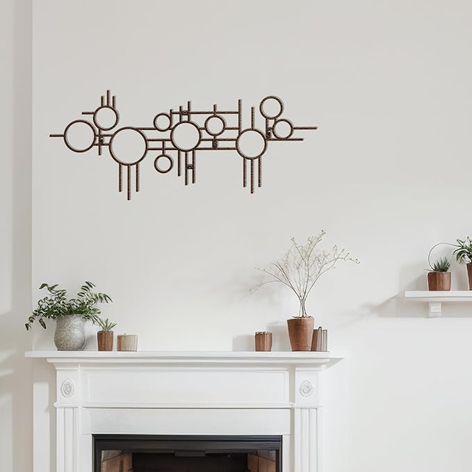 SIGNLEADER Metal Wall Decor Round Circle Lines Minimalist Modern Luxury Wall Sculpture Hangings 3D Statue Home Decoration for Living Room, Bedroom, Bathroom, Kitchen, Fireplace, Office - 24" Bronze