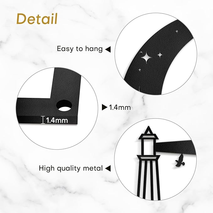 SIGNLEADER Metal Wall Art Decor Lighthouse on the Waves Minimalist Modern Abstract Wall Sculpture Hangings Home Decoration for Living Room, Bedroom, Bathroom, Kitchen, Outdoor - 18" Black