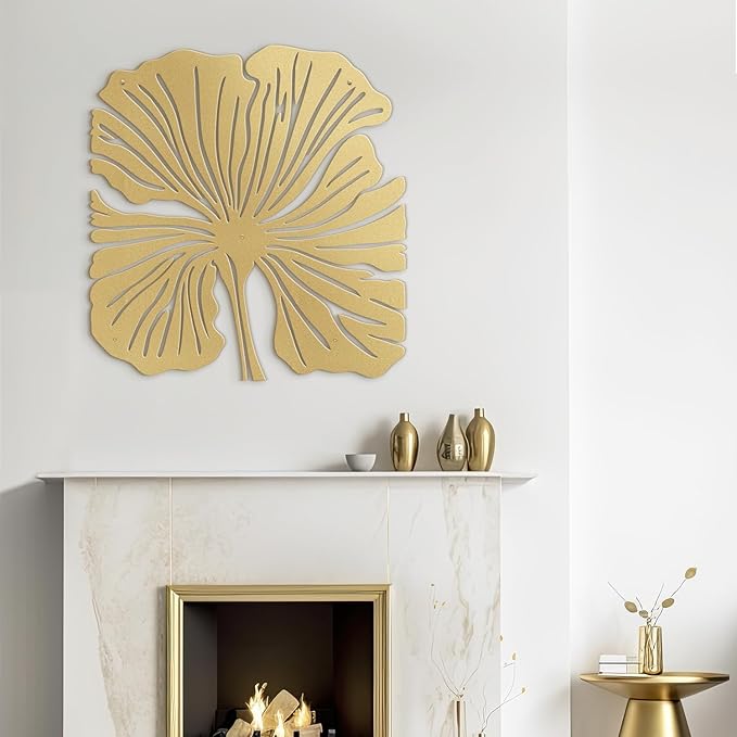 SIGNLEADER Metal Wall Art Decor Big Leaves Minimalist Modern Abstract Wall Sculpture Hangings Home Decoration for Living Room, Bedroom, Bathroom, Kitchen, Outdoor - 18" Gold