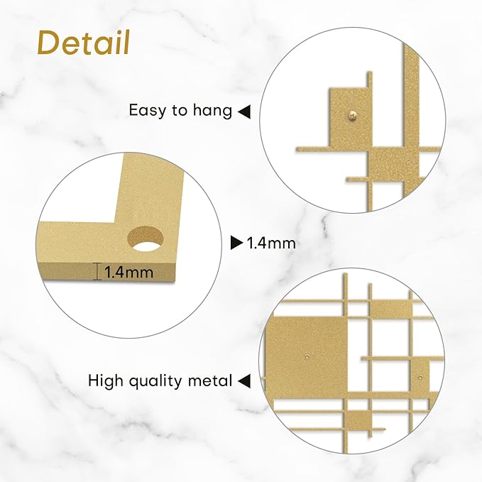 SIGNLEADER Metal Wall Decor Mondrian Geometric Minimalist Modern Luxury Wall Sculpture Hangings 3D Statue Home Decoration for Living Room, Bedroom, Bathroom, Kitchen, Fireplace, Office - 18" Gold